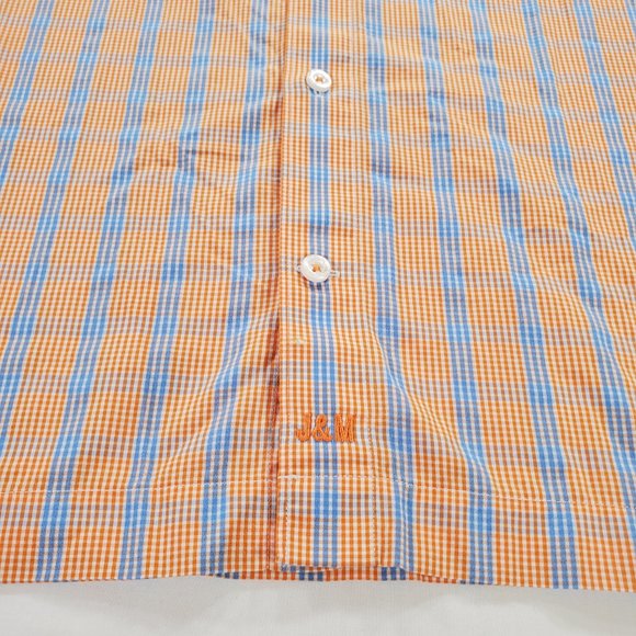 Johnston Murphy Shirt Men Medium Orange Blue Check Regular Fit Casual Button Up - Picture 3 of 14